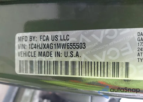 2021 Jeep Wrangler Sport 4X4 из США, поврежденный, VIN 1C4HJXAG1MW655503